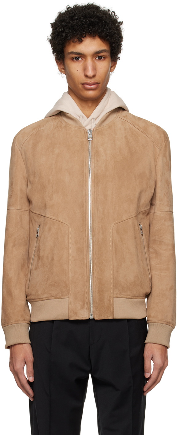 Hugo Beige Zipped Bomber Jacket Hugo Boss