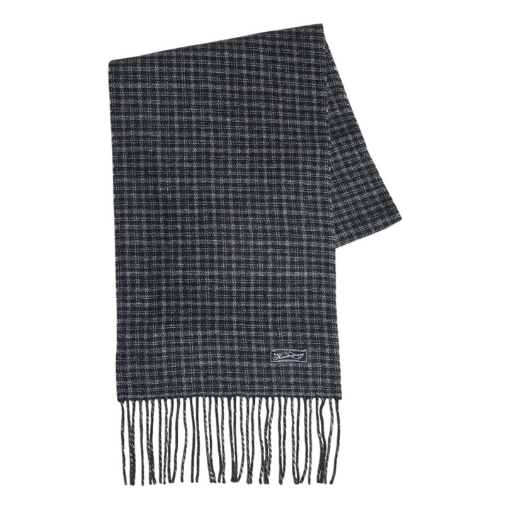 Photo: mfpen Men's Facade Check Fringe Scarf in Charcoal Fence Check