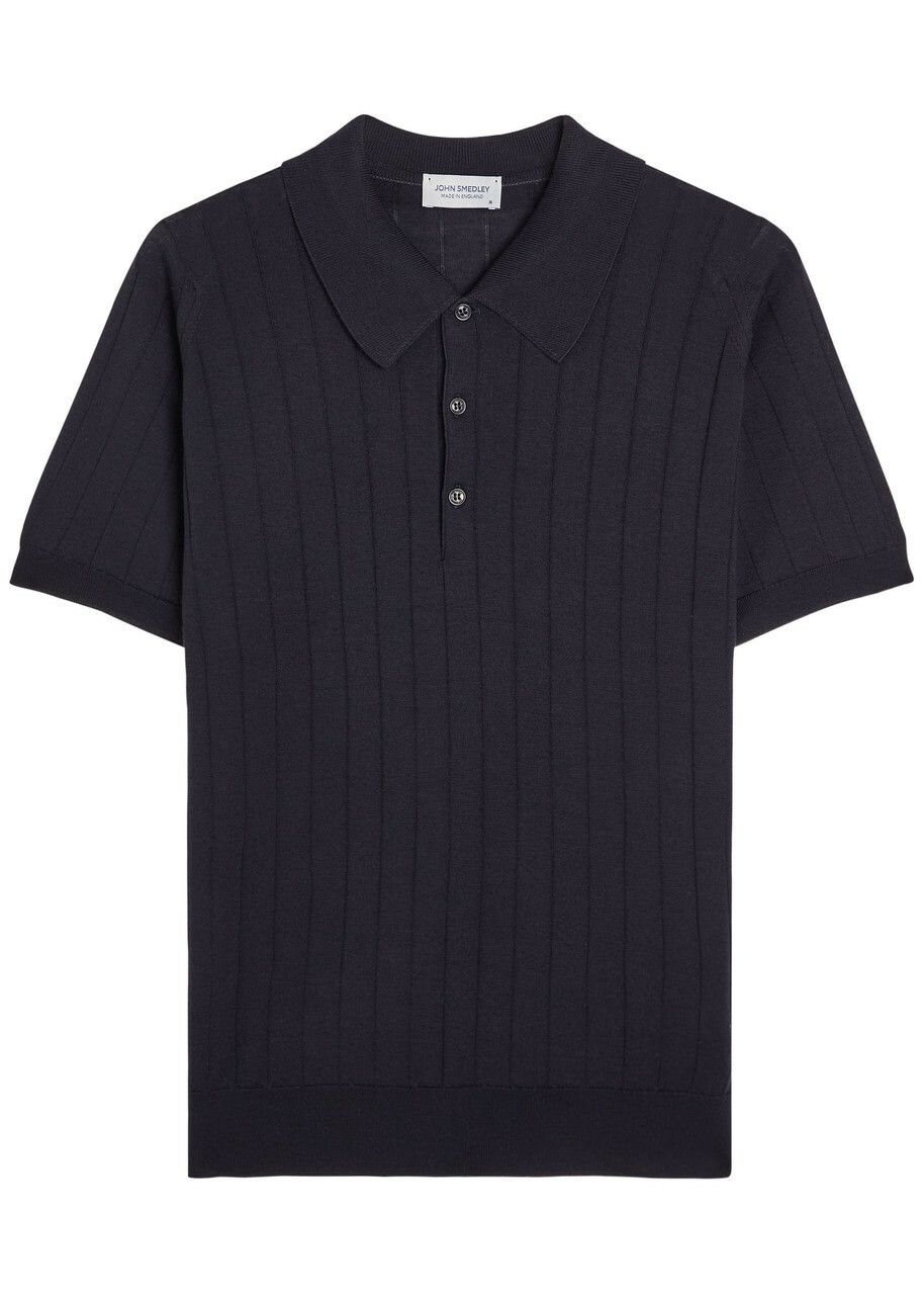 John Smedley Men's ISIS Heritage Knit Polo Shirt in Navy John Smedley