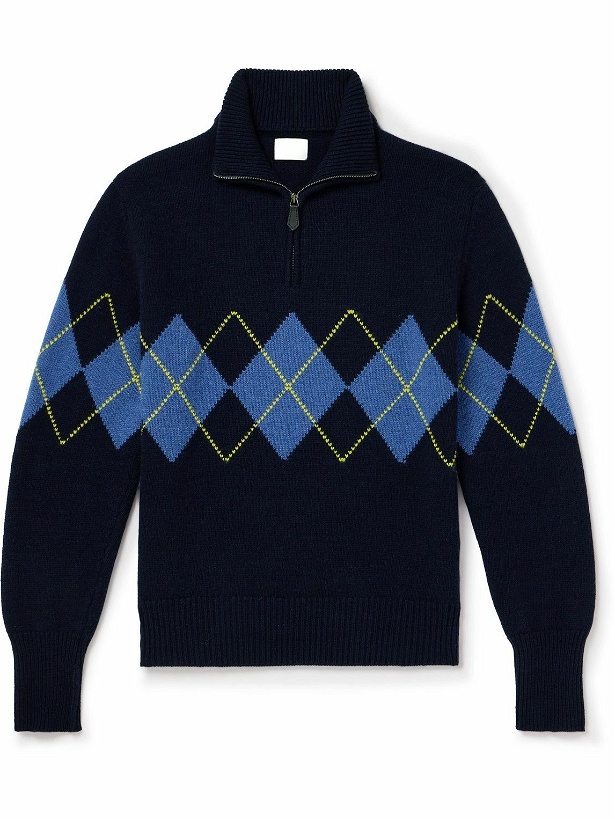 Photo: Kingsman - Argylle Jacquard-Knit Wool Half-Zip Sweater - Blue