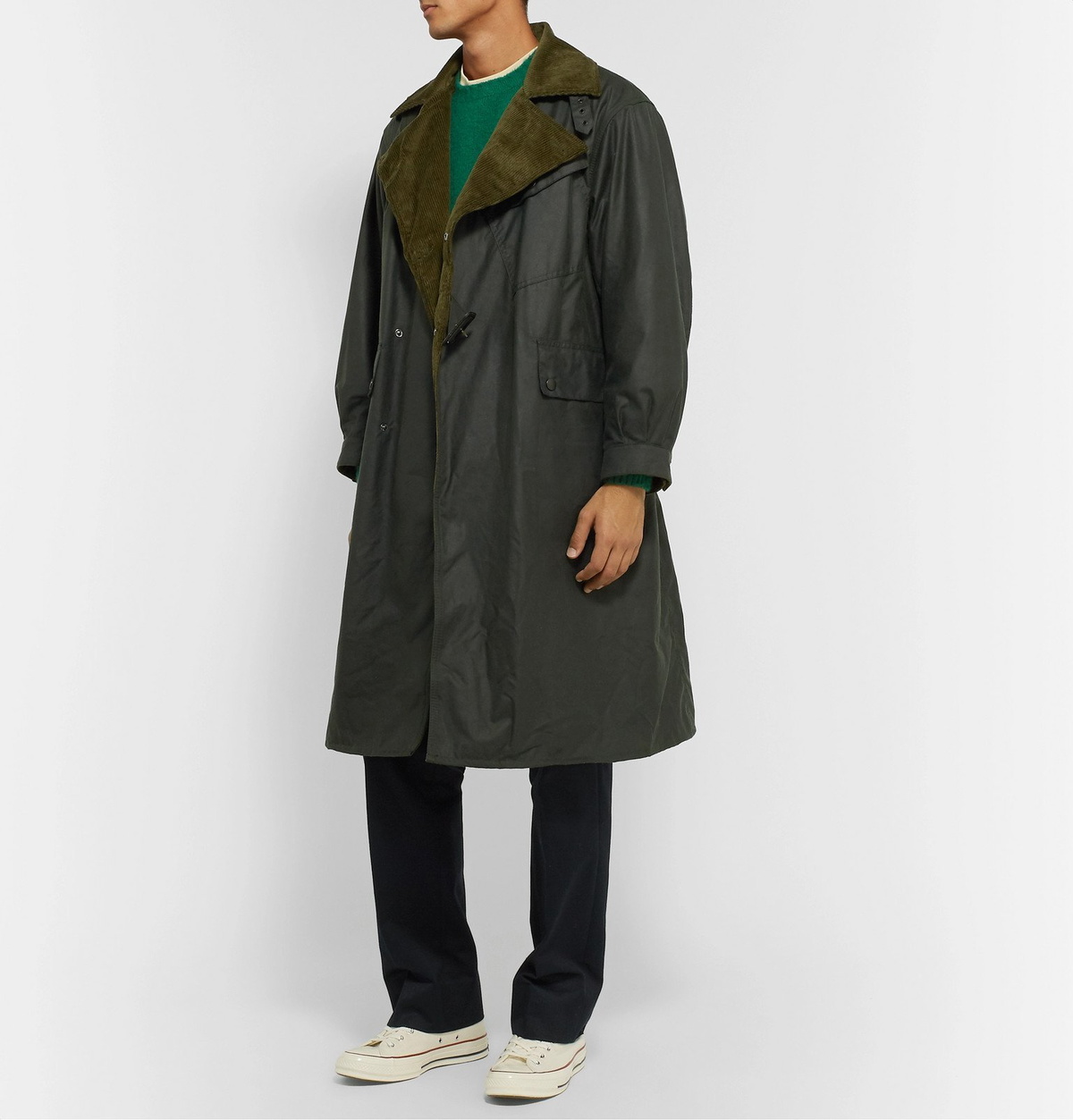 Barbour - Despatch Riders Belted Corduroy-Trimmed Waxed-Cotton Jacket -  Green