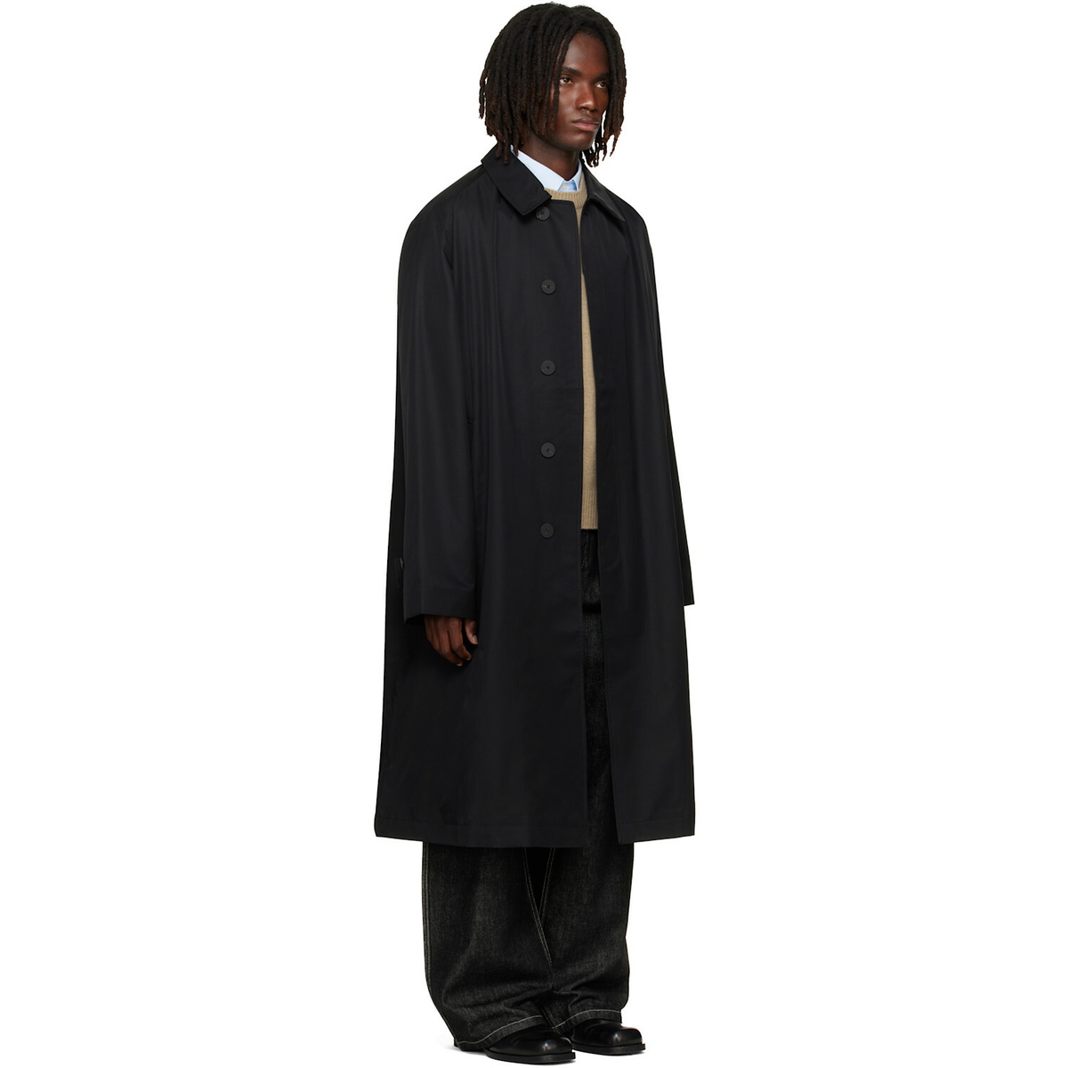 Studio Nicholson Navy Crowe Coated Cotton Trench Coat