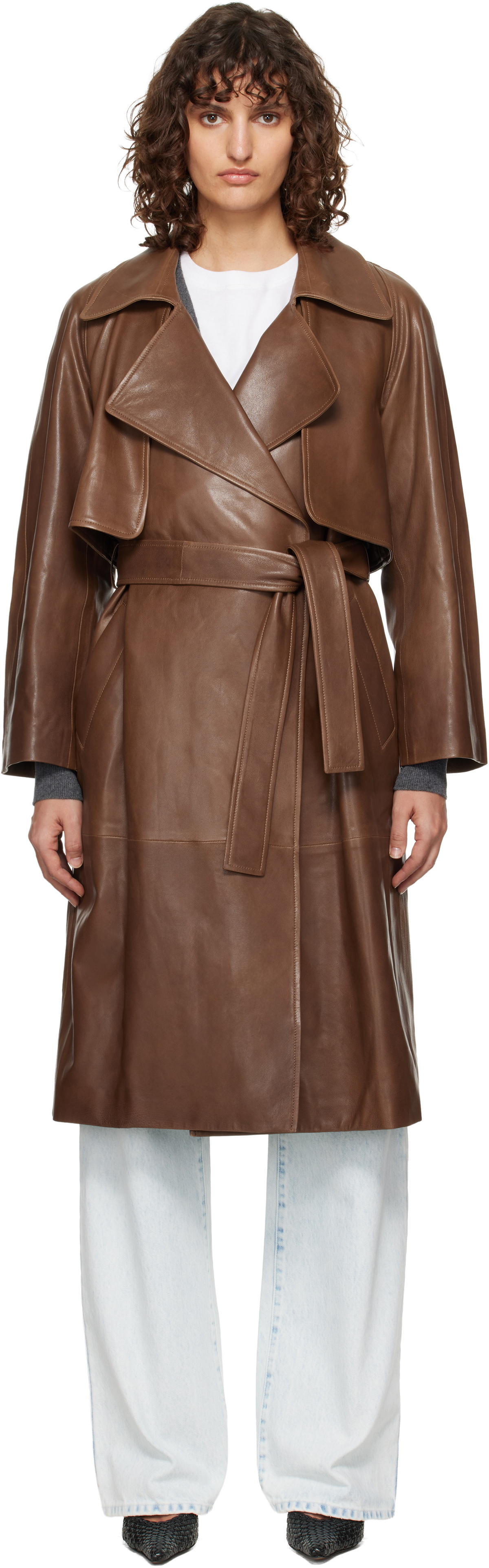 Nour Hammour Brown Cisley Leather Trench Coat