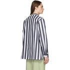 Sunnei Navy and White Stripes V-Neck Shirt