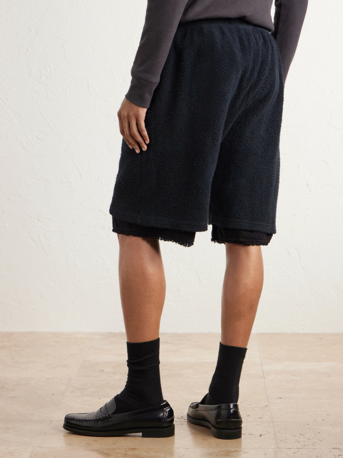 Les Tien - Straight-Leg Cotton-Fleece Drawstring Shorts - Black