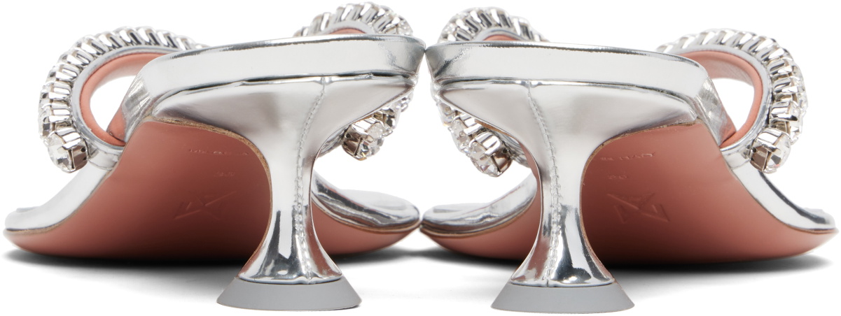 Amina Muaddi Silver Gigi Thong Heeled Sandals