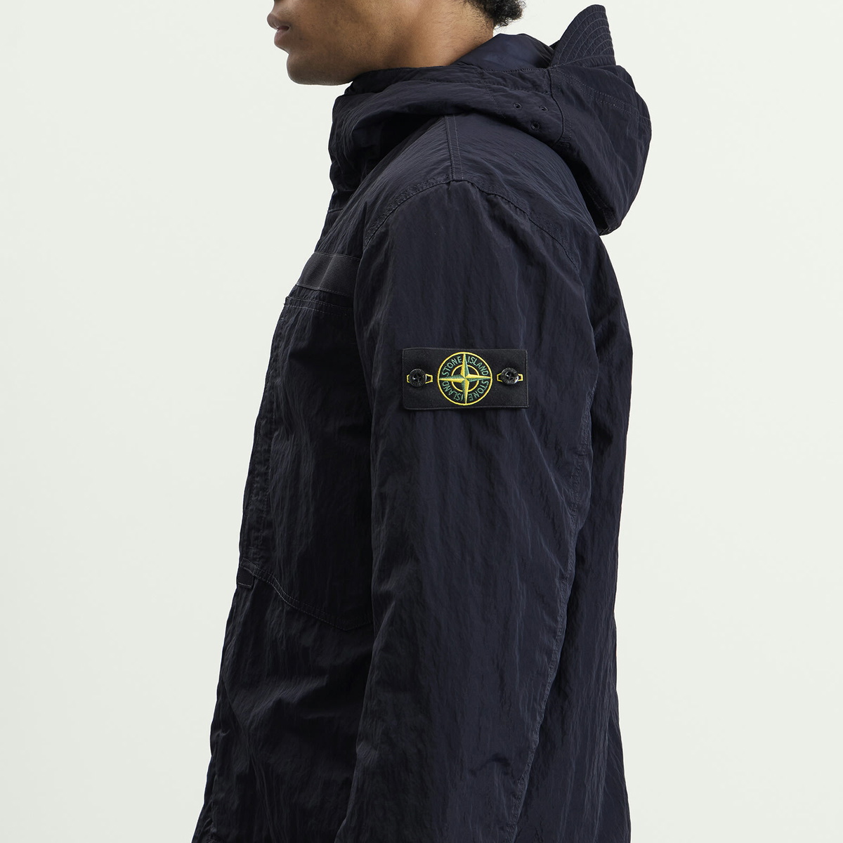 Stone Island Men's Warp Rib Nylon-TC Hooded Jacket in Navy Blue