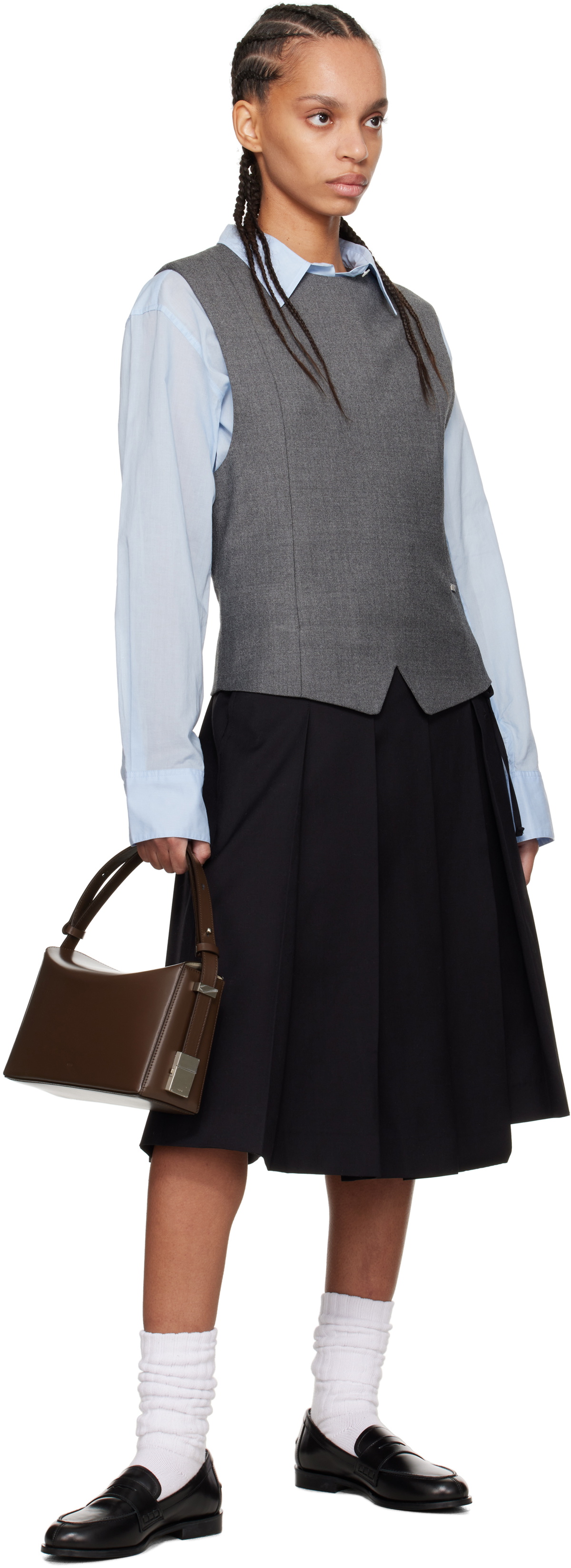 Dunst Black Ribboned Wide Pleats Midi Skirt