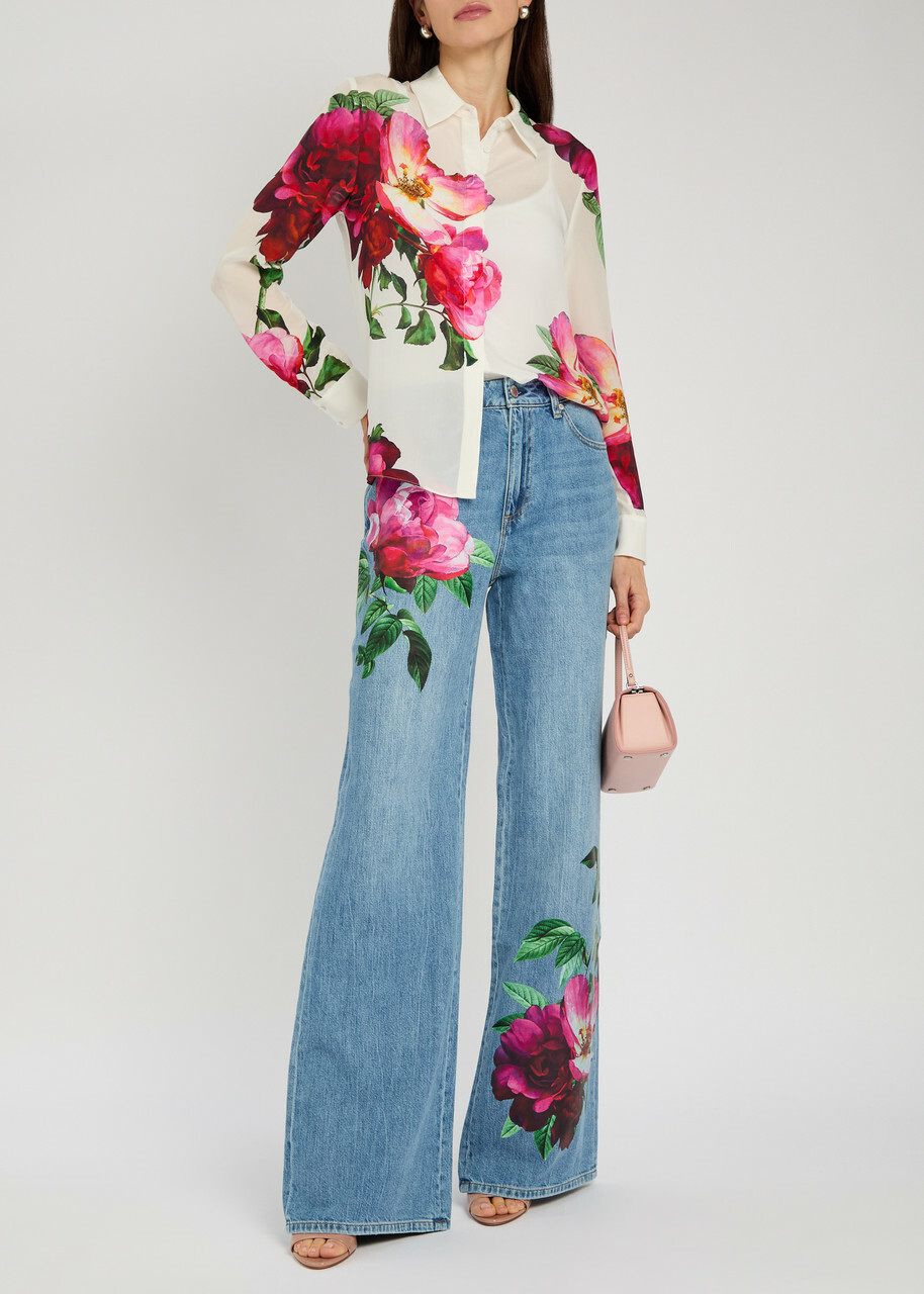 Alice + Olivia Chic Floral-print Straight-leg Jeans Blue