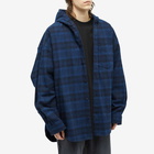 Balenciaga Men's Hooded Check Overshirt in Blue/Navy