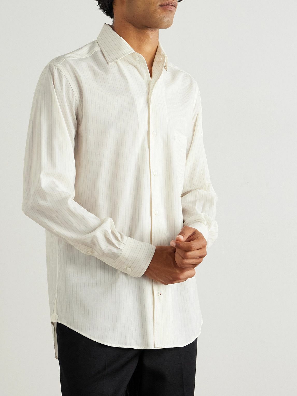 Loro Piana - André Striped Wool and Silk-Blend Shirt - White Loro