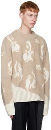 Feng Chen Wang Beige Jacquard Pullover Crewneck