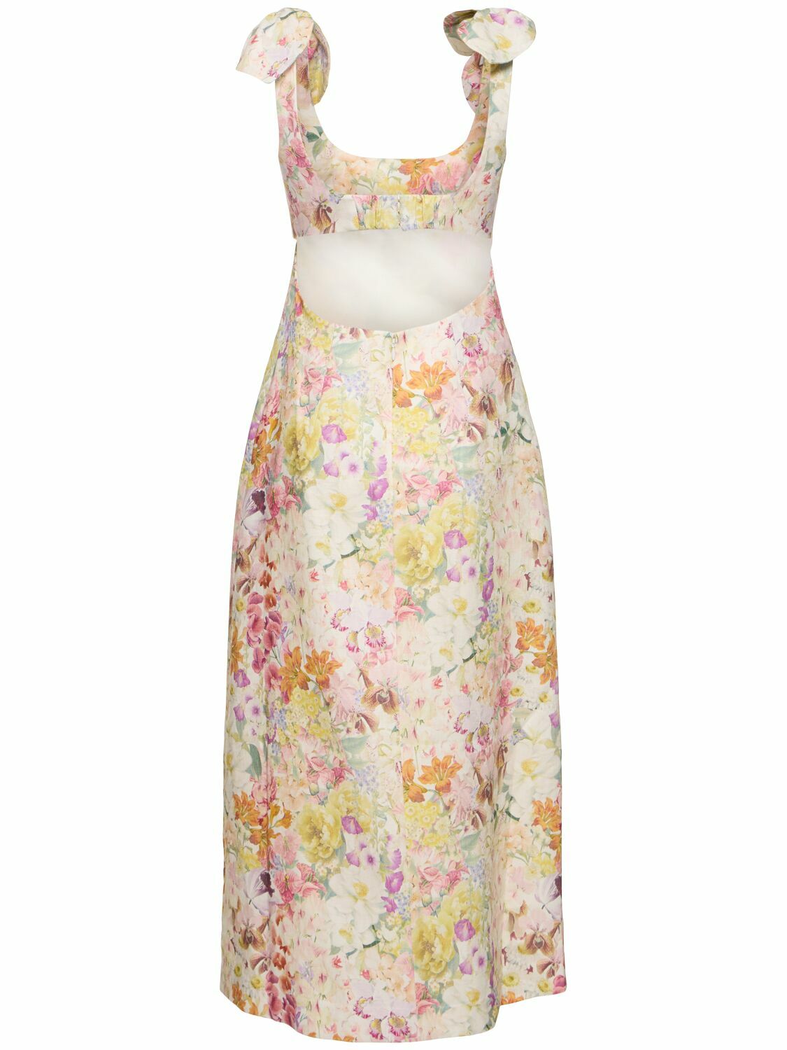 ZIMMERMANN Harmony Floral Self-tie Linen Midi Dress Zimmermann