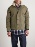 Neighborhood - N-1 Fleece-Trimmed Logo-Print Padded Cotton Jacket - Green