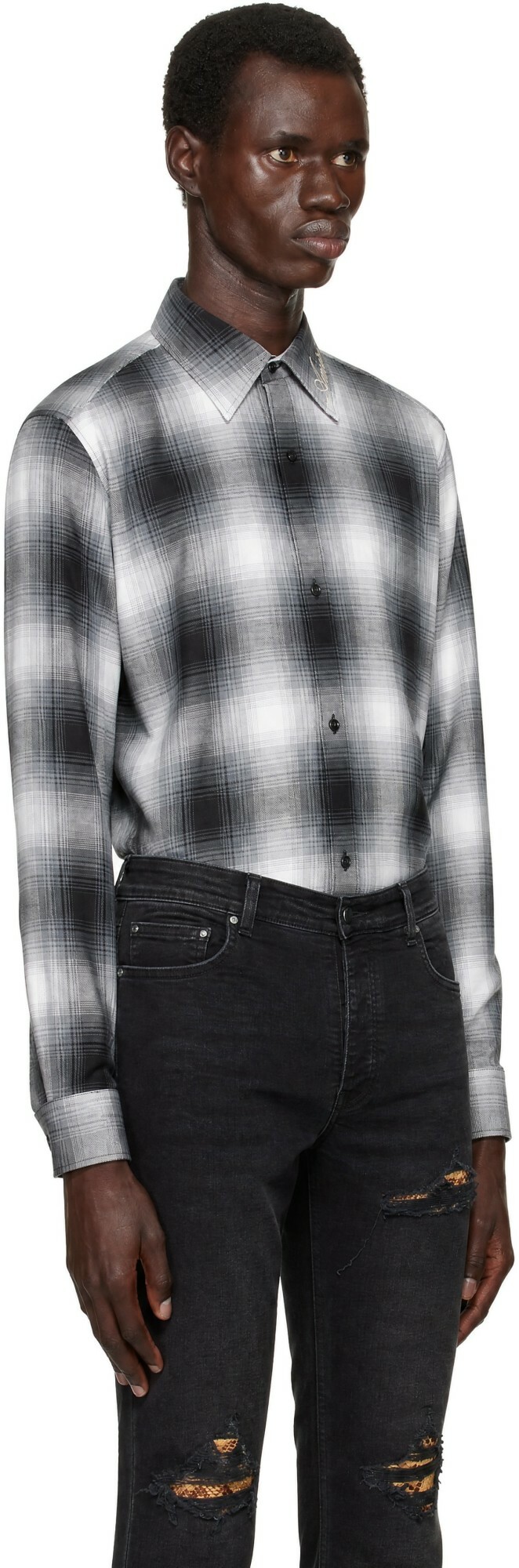 AMIRI Black & Gray Oversized Flannel Shirt