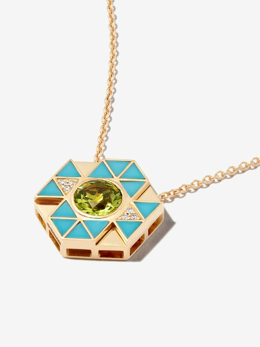 Harwell Godfrey 18K Yellow Gold Evil Eye Turquoise And Peridot Pendant Necklace