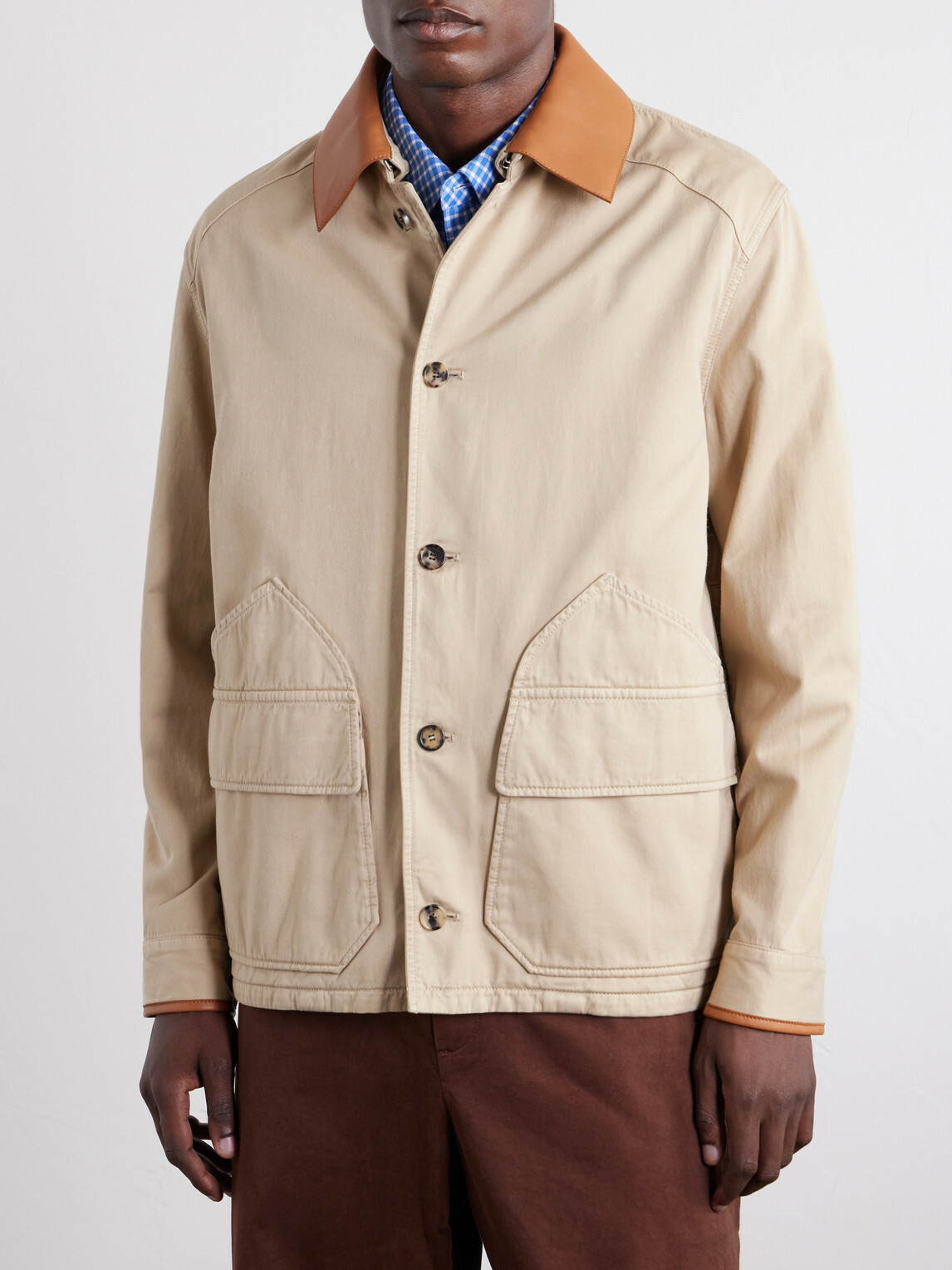 LOEWE - Paula's Ibiza Leather-Trimmed Cotton-Twill Blouson Jacket - Neutrals