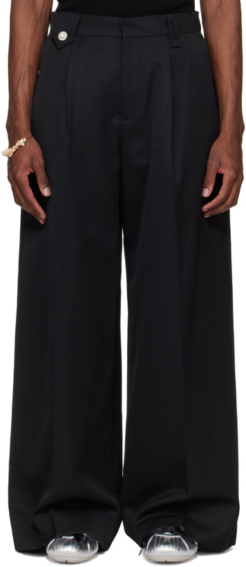 Photo: Simone Rocha Black Wide Leg Belt Loop Tab Trousers