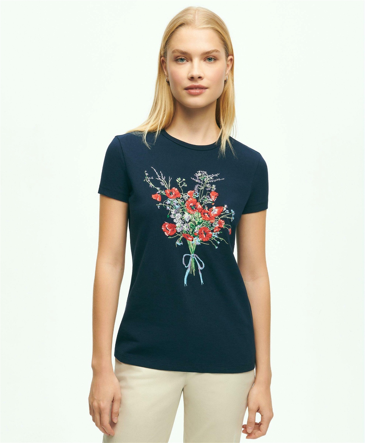 Photo: Brooks Brothers Women's Cotton Embroidered Short-Sleeve T-Shirt | Navy