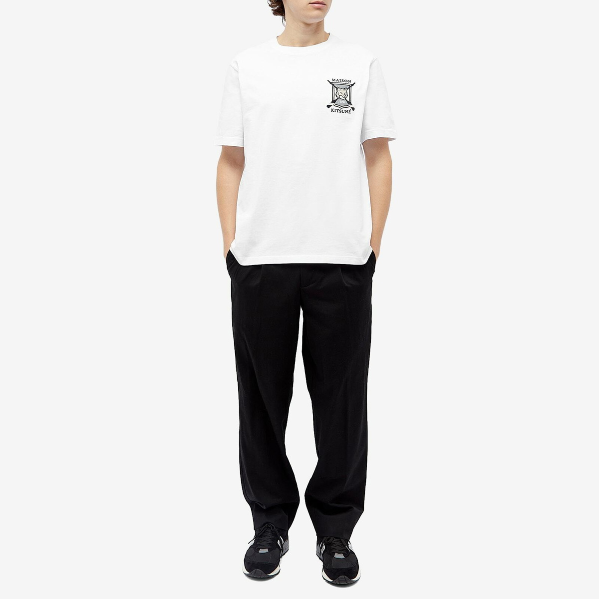 Maison Kitsuné Men's College Fox Embroidered Comfort T-Shirt in White