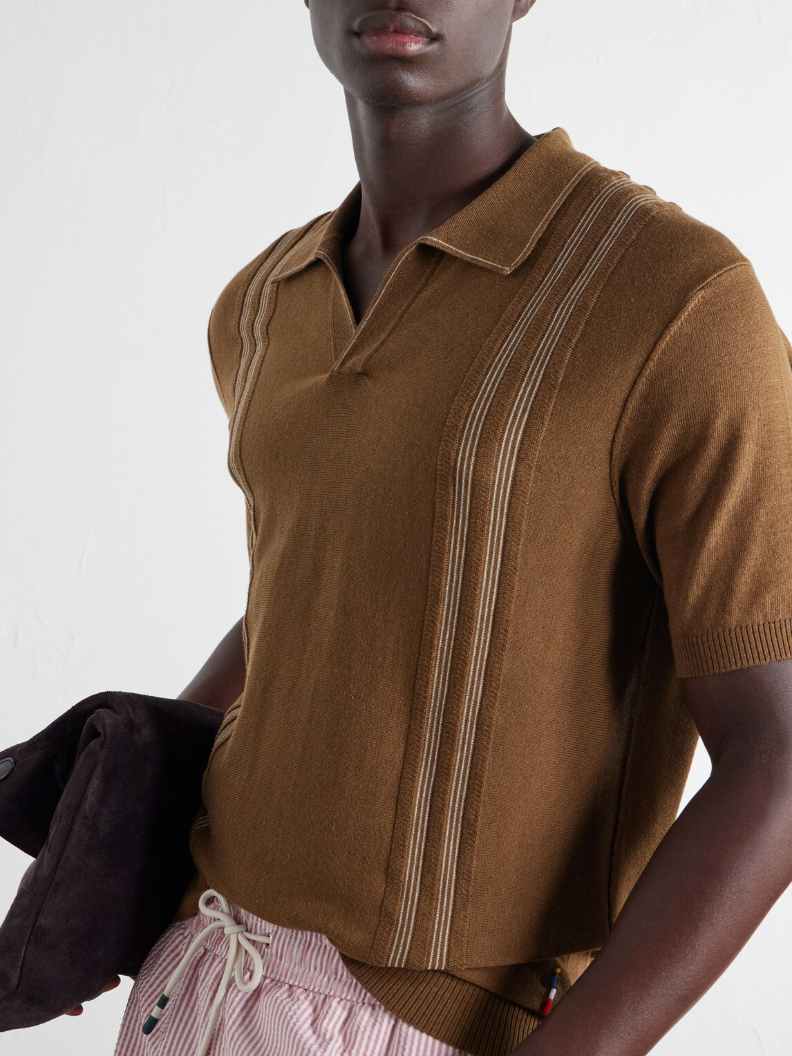 Orlebar Brown - Horton Striped Silk and Organic Cotton-Blend Polo Shirt - Brown