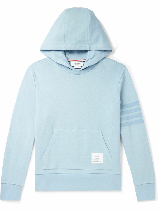 Photo: Thom Browne - Striped Ribbed Cotton Hoodie - Blue