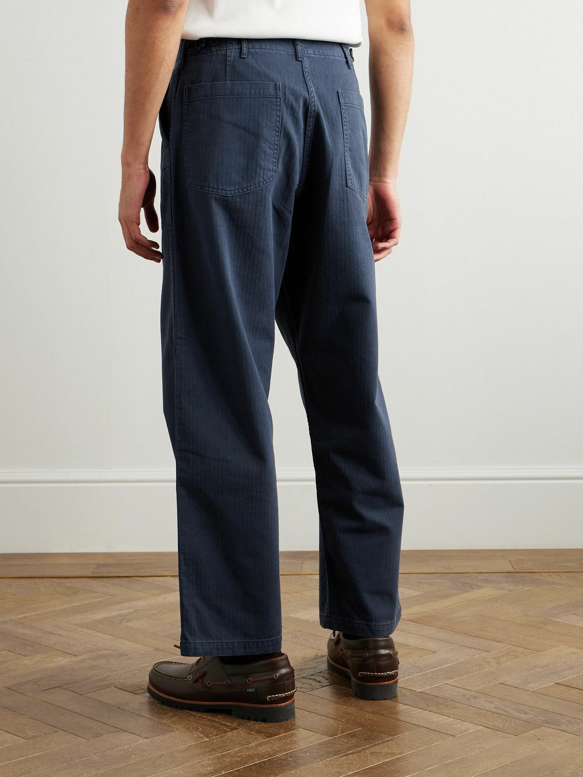 OrSlow - Straight-Leg Herringbone Cotton Trousers - Blue