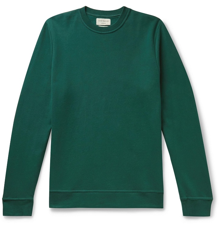 Photo: Oliver Spencer Loungewear - Harris Organic Fleece-Back Cotton-Jersey Sweatshirt - Green