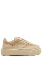 MM6 BY Maison Margiela Panelled Suede Flatform Sneakers Cream