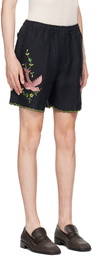 Bode Black Rosefinch Shorts