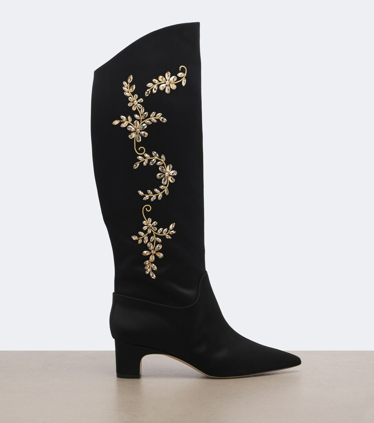 Manolo Blahnik Dispasa embellished satin knee-high boots