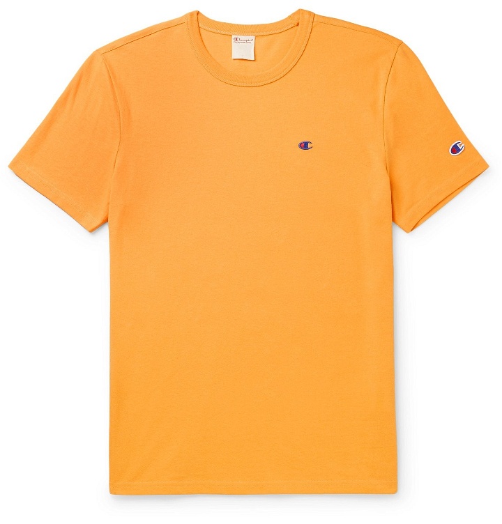 Photo: Champion - Logo-Embroidered Cotton-Jersey T-Shirt - Orange