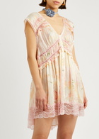 Free People Spring Fling Printed Chiffon Mini Dress Pink