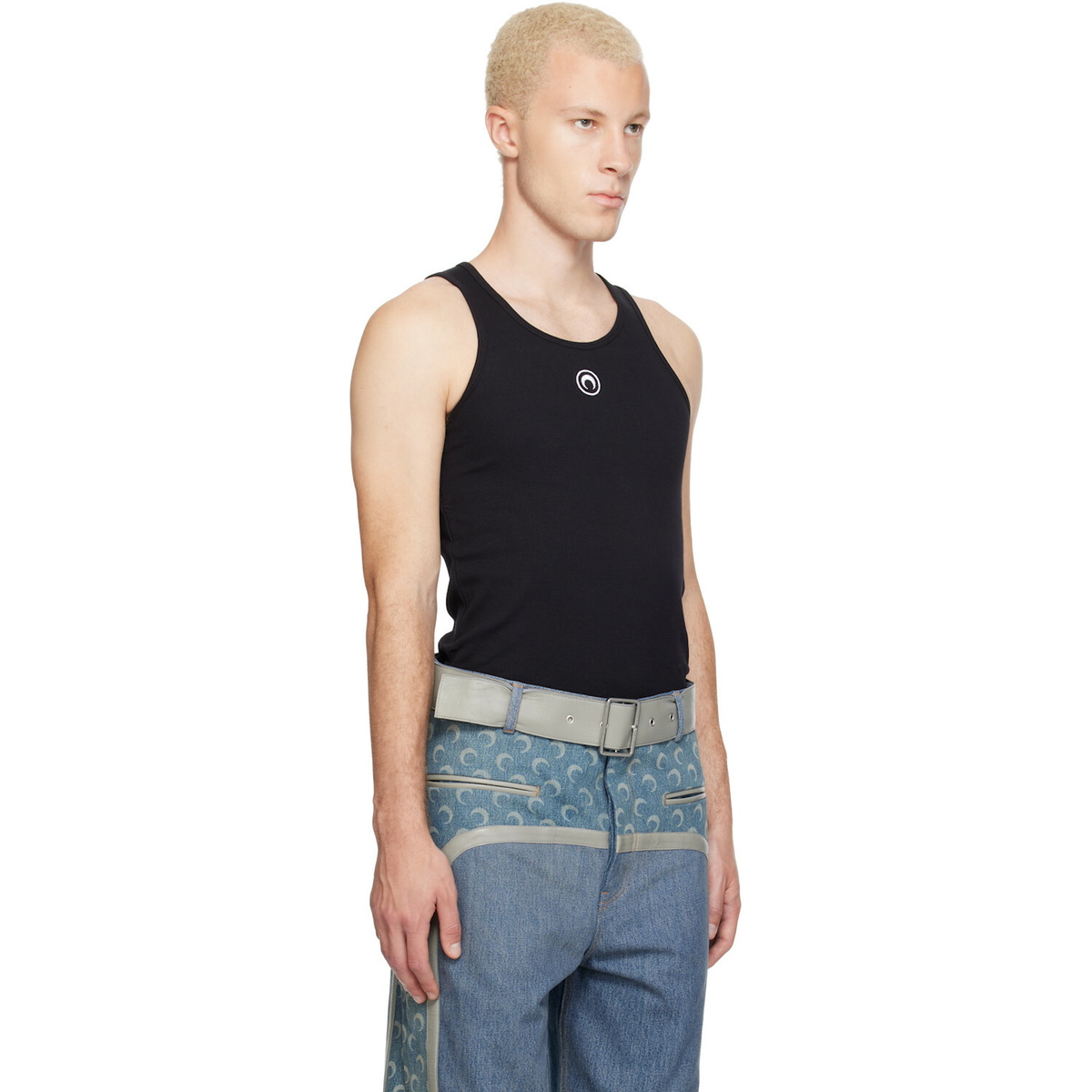 Marine Serre Black Moon Logo Ribbed Jersey Tank Top