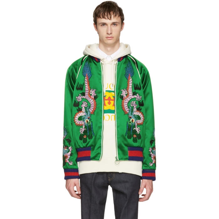 Photo: Gucci Green Embroidered Silk Bomber Jacket 