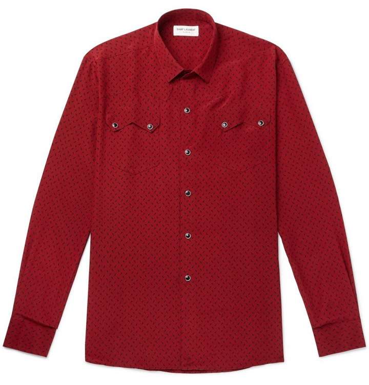 Photo: Saint Laurent - Printed Silk Shirt - Red