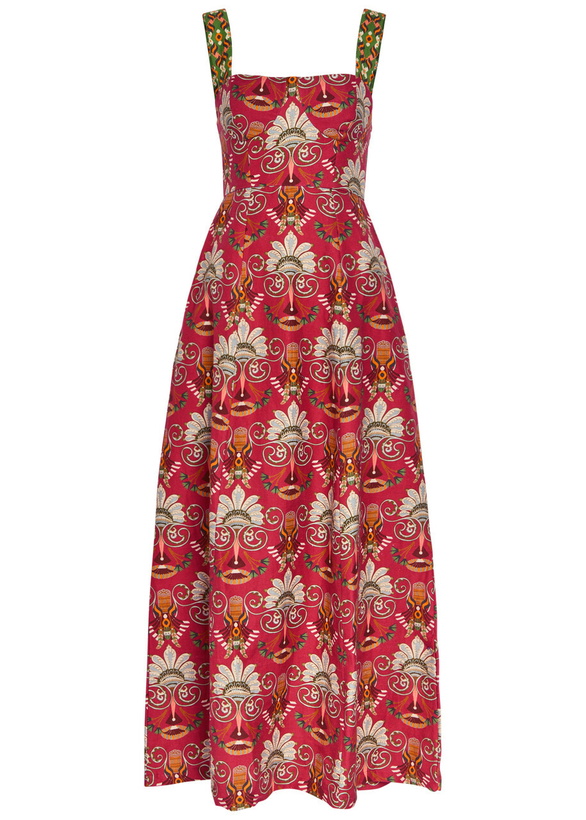 Photo: Emporio Sirenuse Azzurra Printed Cotton and Linen-blend Midi Dress Red