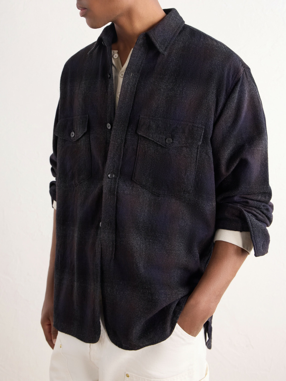 Kaptain Sunshine - Checked Wool and Alpaca-Blend Shirt - Blue
