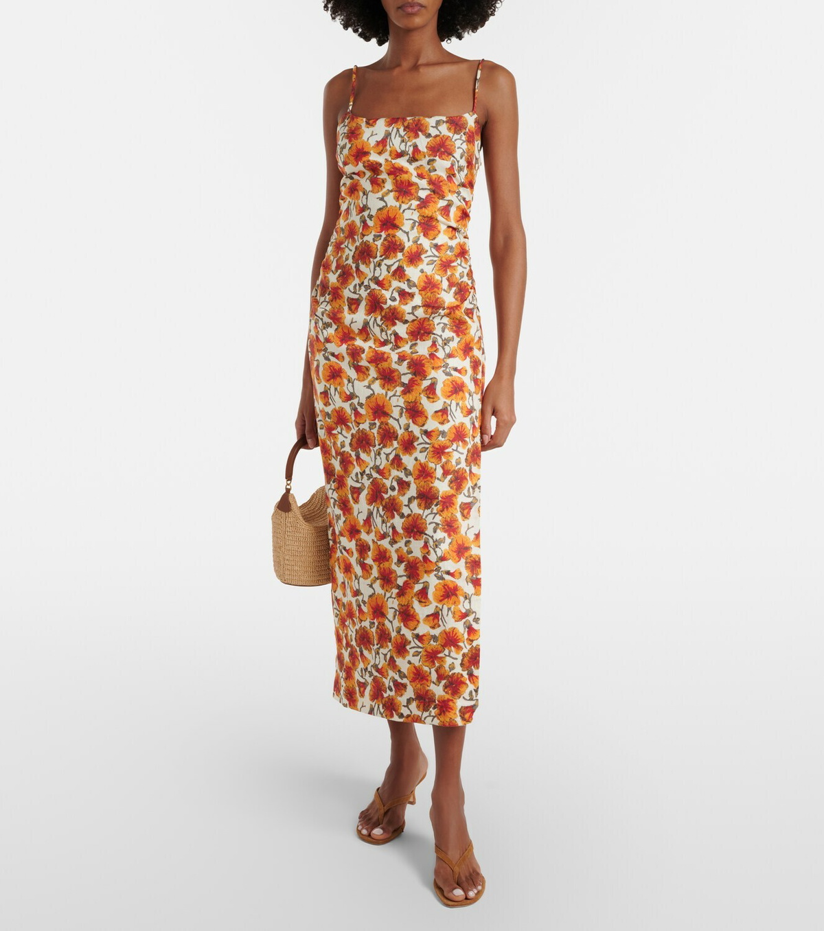 SIR Floral linen midi dress