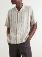 Frescobol Carioca - Roberto Camp-Collar Striped Linen Shirt - Green