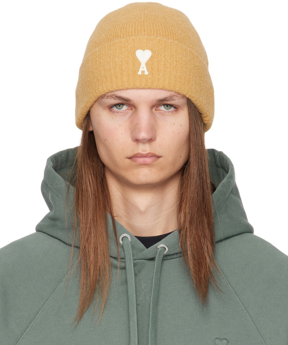 AMI Paris Yellow Off-White Ami de Cœur Beanie AMI