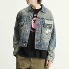 A Bathing Ape Men's Cloud Camo Upcycled Denim Trucker Jacket in Navy