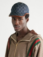 GUCCI - Leather-Trimmed Logo-Jacquard Denim Baseball Cap - Blue