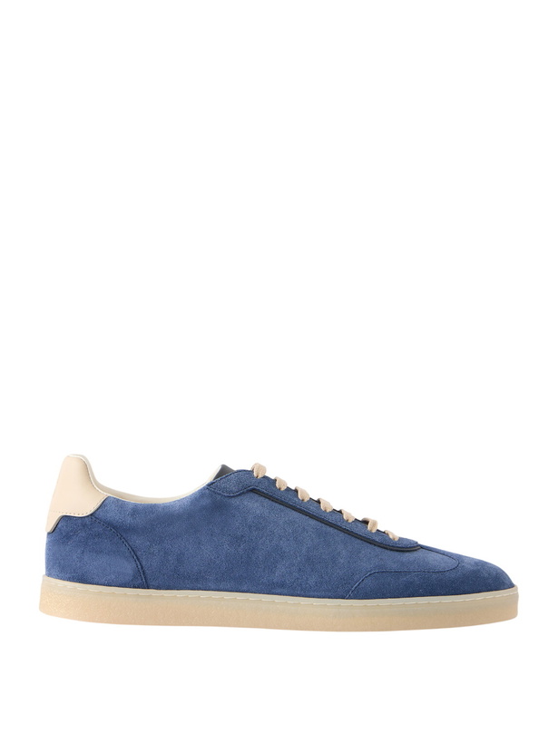 Photo: Brunello Cucinelli - Coda di Rondine Suede Sneakers - Blue