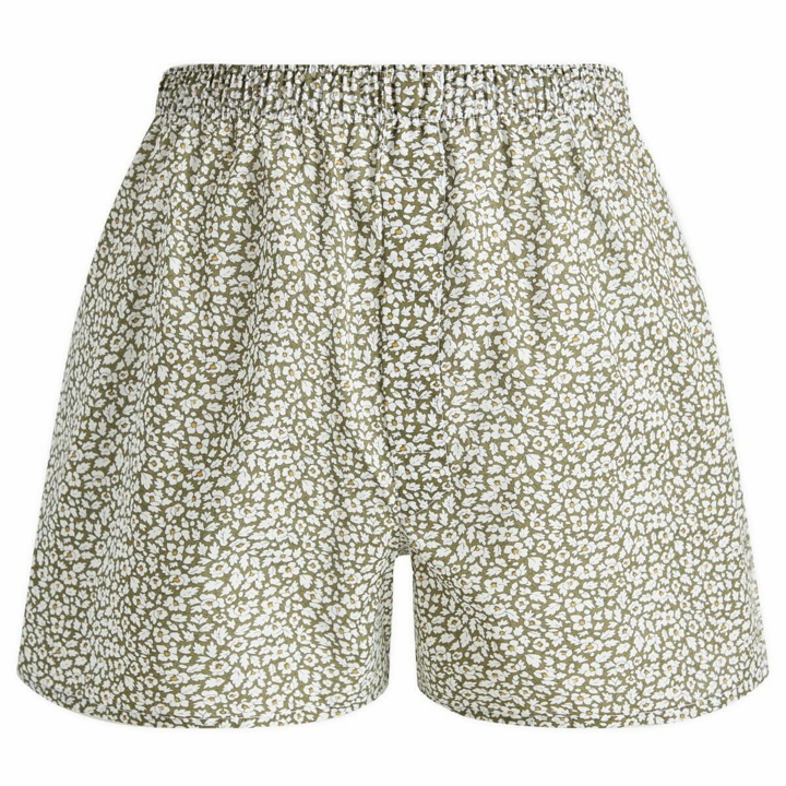 Photo: Sunspel Men's Printed Boxer Shorts in Khaki Feather Meadow