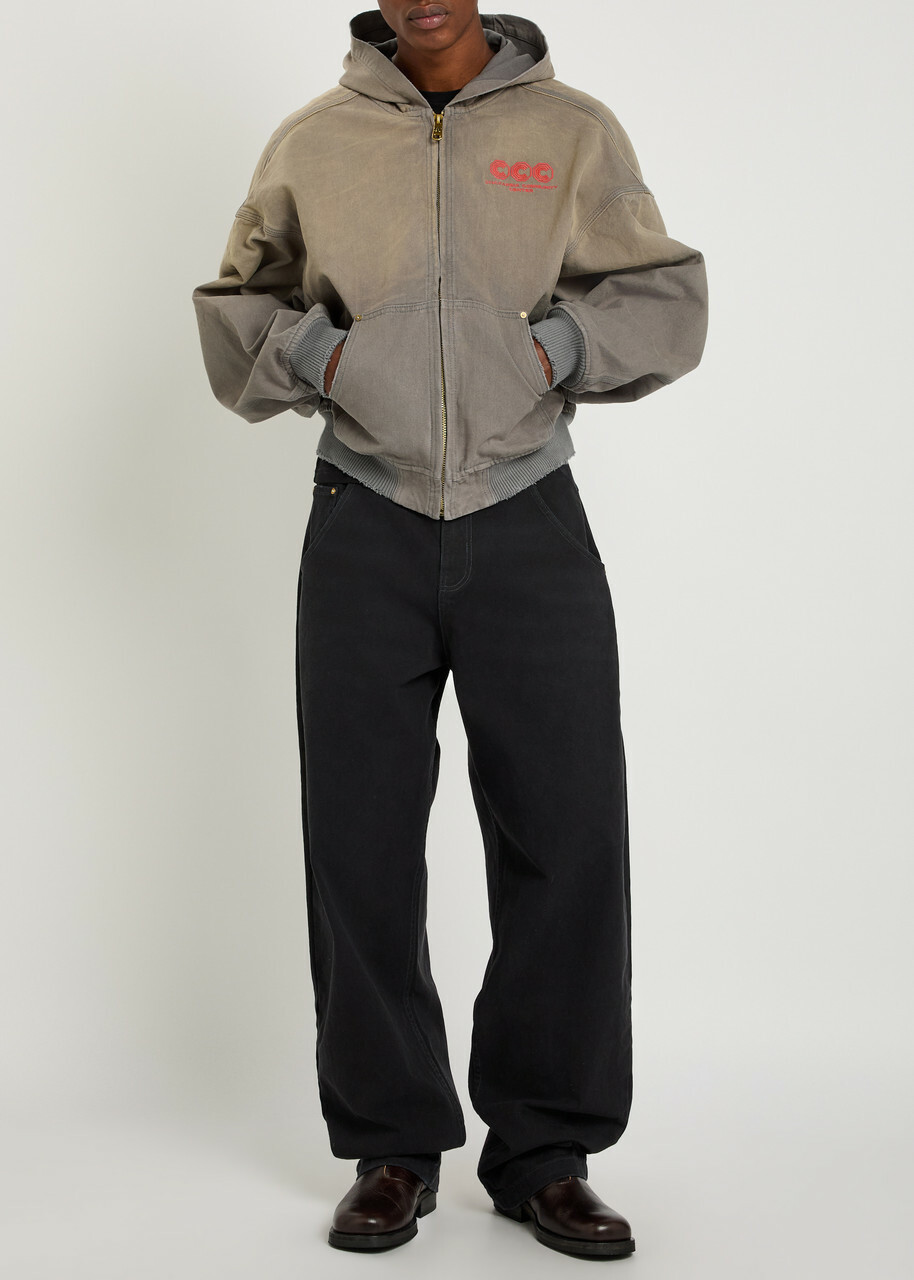 Willy Chavarria Juggernaut Hooded Embroidered Canvas Jacket Grey