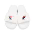 Baja East White Fila Edition Shearling Drifter Slides