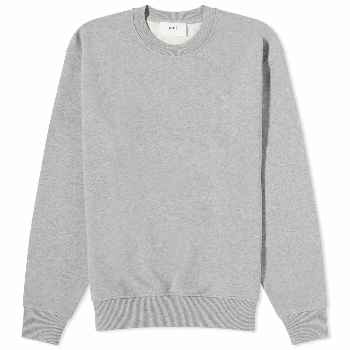 AMI Paris Men's Tonal Heart Crew Sweat in Heather Grey AMI