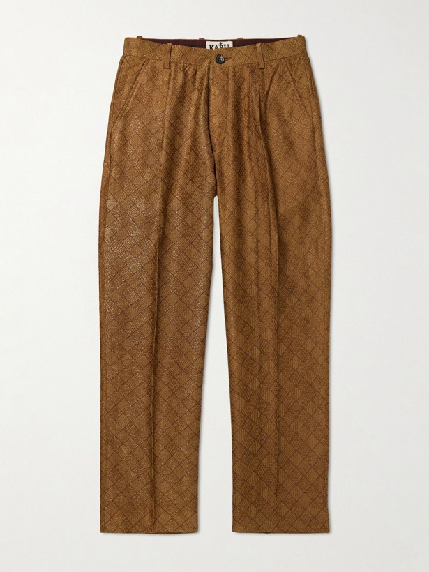 Photo: Karu Research - Straight-Leg Upcycled Pleated Metallic Silk-Jacquard Trousers - Brown