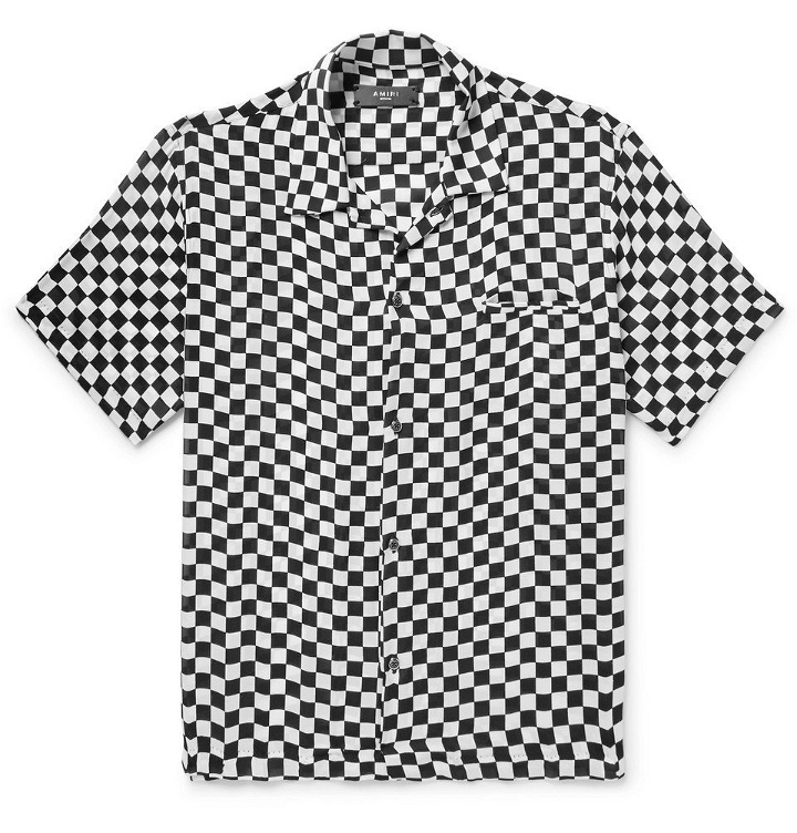 Photo: AMIRI - Camp-Collar Checkerboard Silk Shirt - Men - Black
